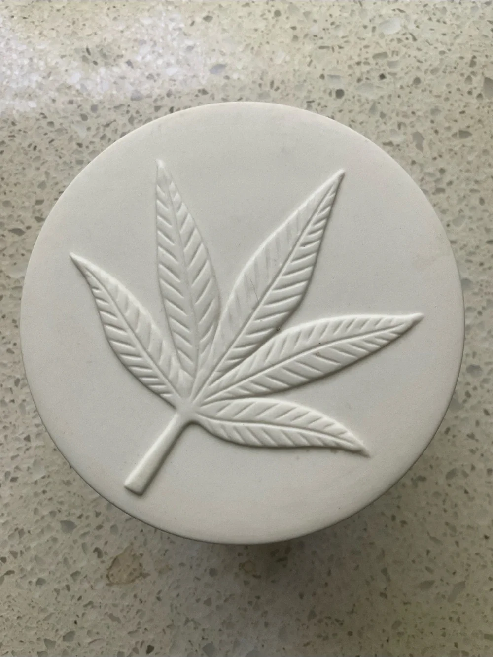 Jonathan Adler White Bisque Cannabis Leaf Cannister AS IS *Stained*